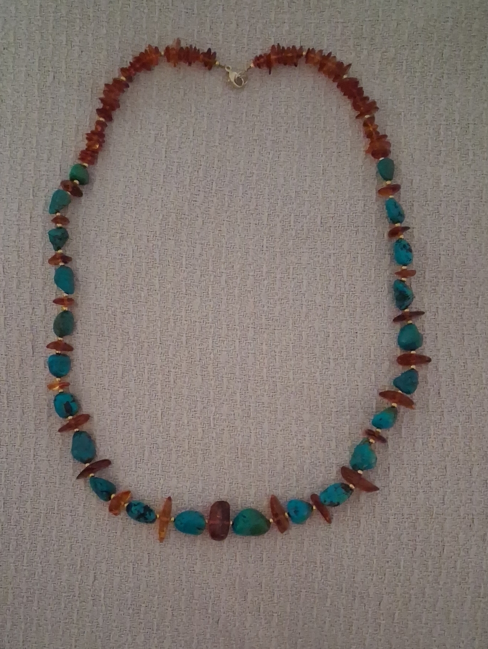 Turquoise and Amber Colored Beaded Necklace - Women's Jewelry